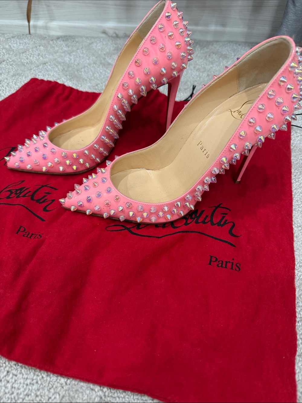 Christian Louboutin Pink Crystal-Studded Pointed-Toe Stiletto Pumps - Picture 3 of 3